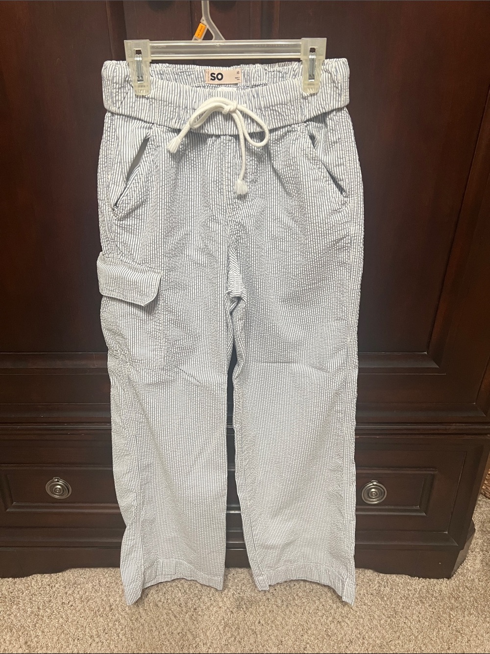 SO Women’s  Light Blue Seersucker Cargo Pants